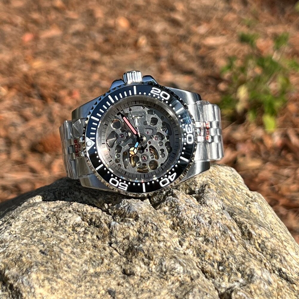 Custom Made Watch DIY With NH70 Automatic Movement Silver Case Black/wh Jubilee - Picture 4 of 9